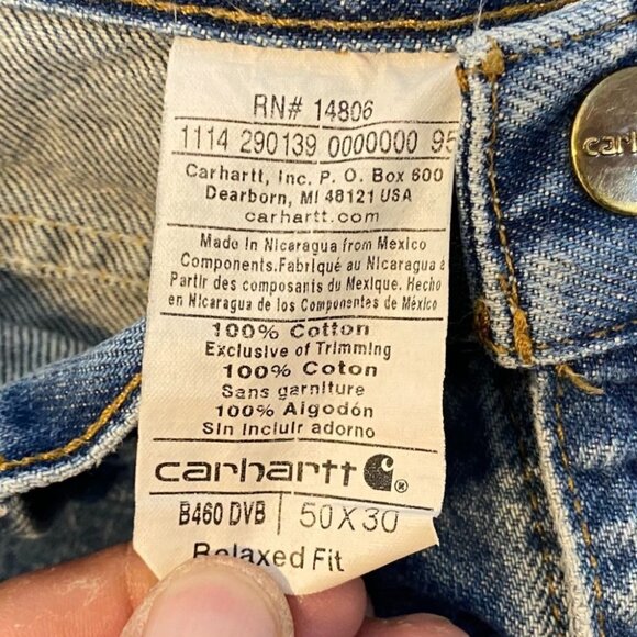 Carhartt Men's Jeans 50x30 Relaxed Fit Blue Denim 100% Cotton Durable Workwear - Picture 3 of 11